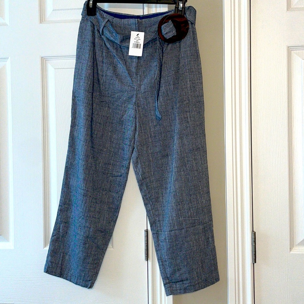 Lucca Wide Leg Navy Linen Retro Buckle XS Pants